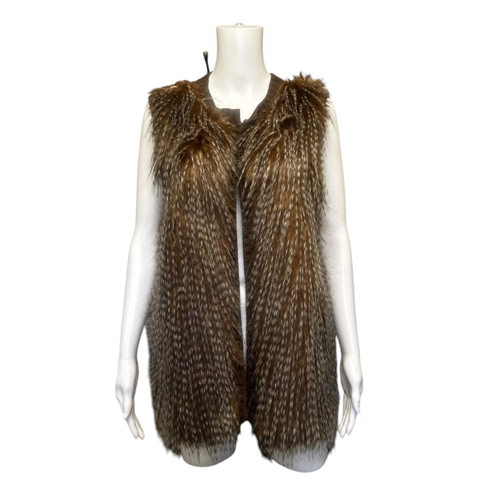 Daytrip Faux Vegan Fur Vest Knit Brown Size L